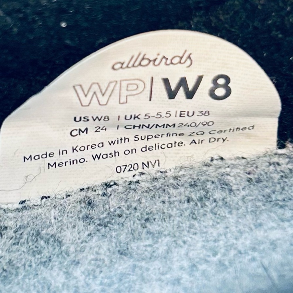 Allbirds Women's Black White Sole Merino Wool Piper Casual Sneakers size 8 38 - Picture 7 of 11